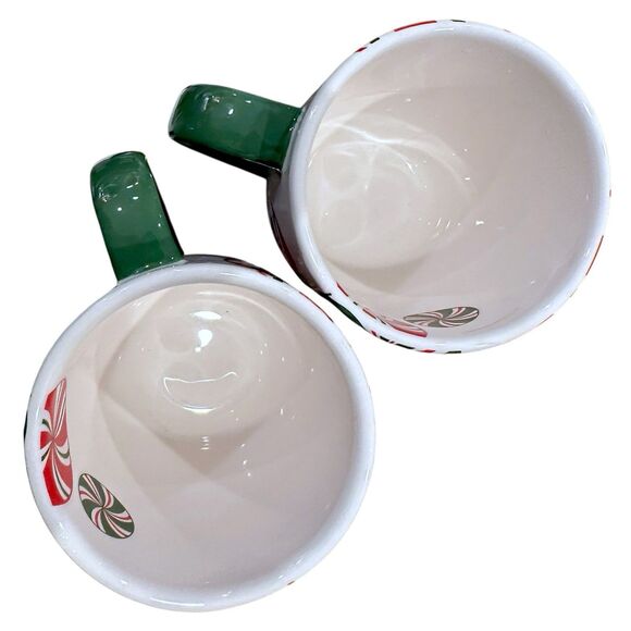 Set of 2 Vintage Pier 1 Hand Painted Red White Green 'CANDY CANE' Coffee Tea Mug - Picture 6 of 16